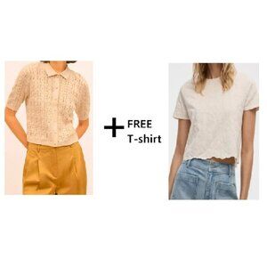 RW&Co. cotton polo sweater + free Reitmans scalloped hem cropped t-shirt